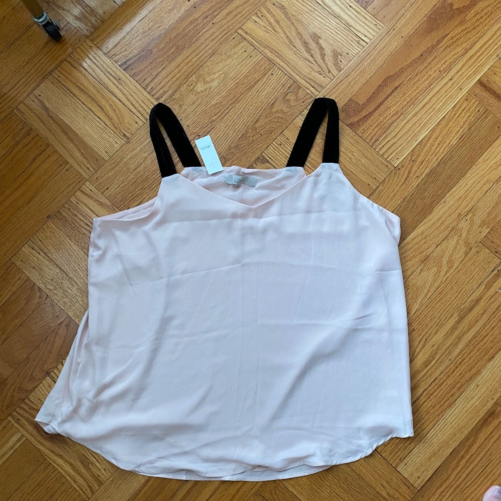 Blush tank top blouse with black velvet straps